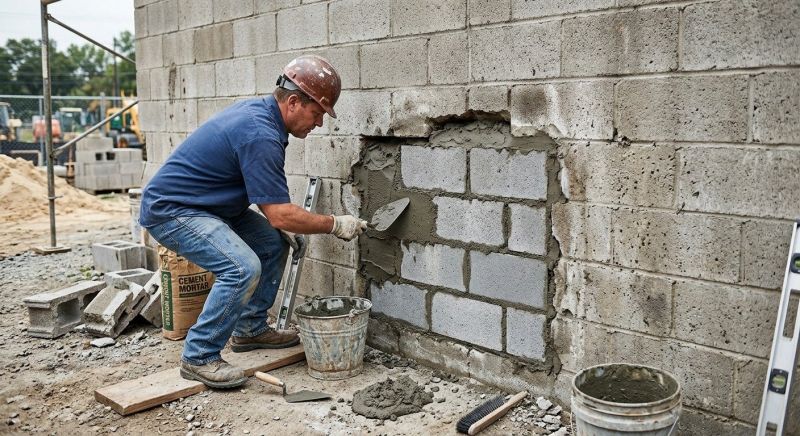 Cinder Block Wall Repair in Belfair, WA